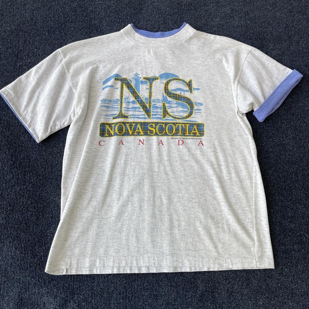 Vintage Nova Scotia Shirt Mens Large Gray Canada Tartan Graphic Tourist 90s